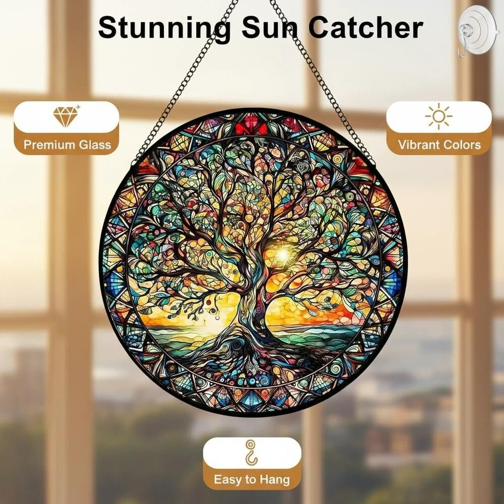 Tree of‎ Life Stained Glass Sun Catcher Boho Wall Art
